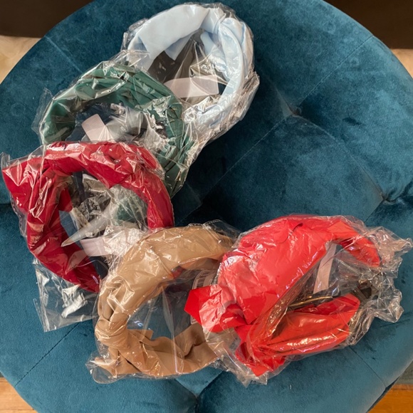 Lot of 5 Bow Headbands Red Green Taupe Baby-Blue Burgundy Hair Accessories - Picture 2 of 12